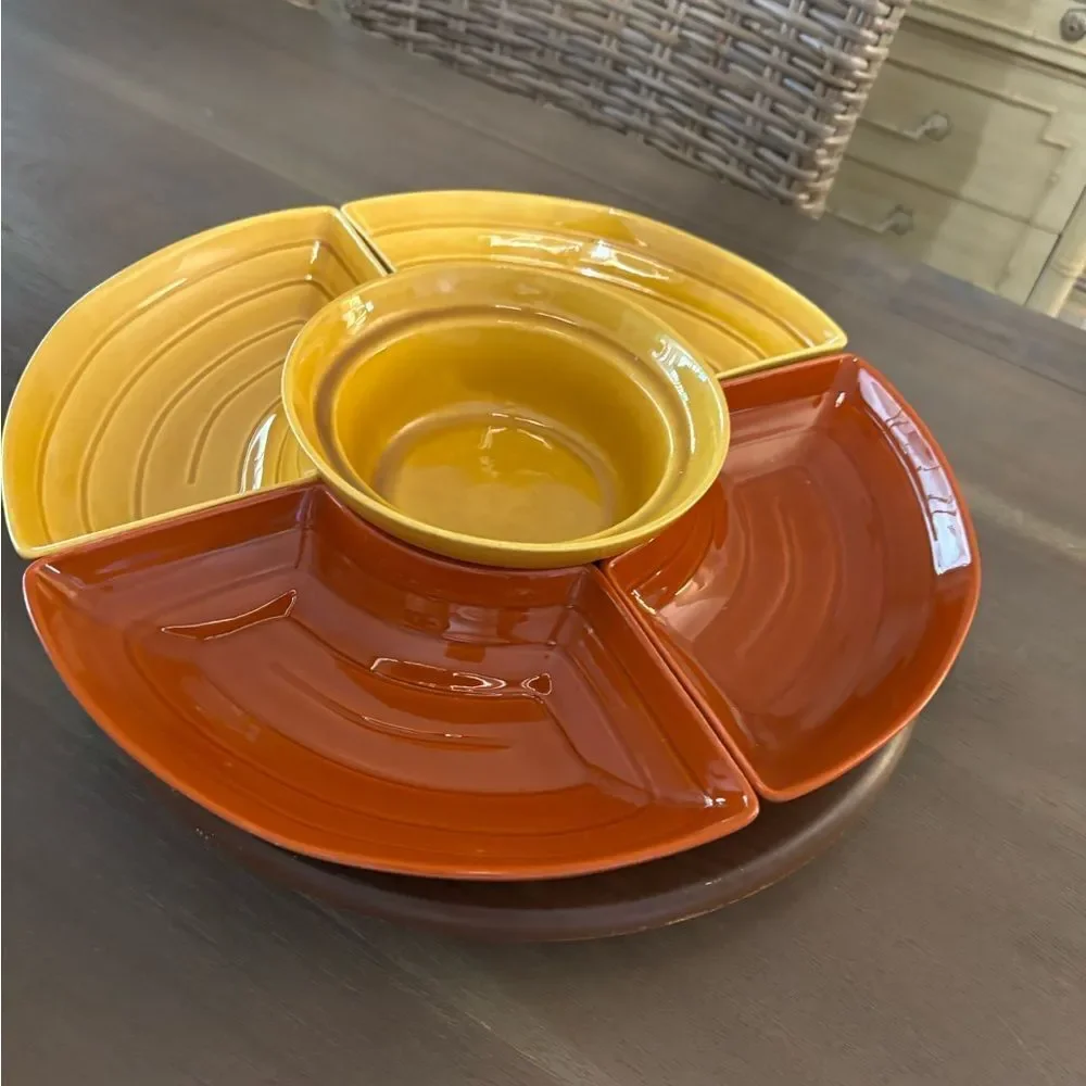 California Pottery Mid Century Modern Chip & Dip Set/ Relish Tray